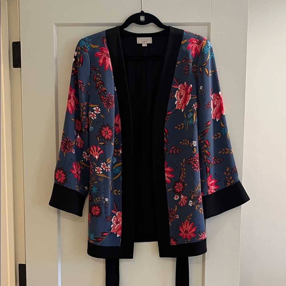 Loft Floral Kimono Belted Cardigan